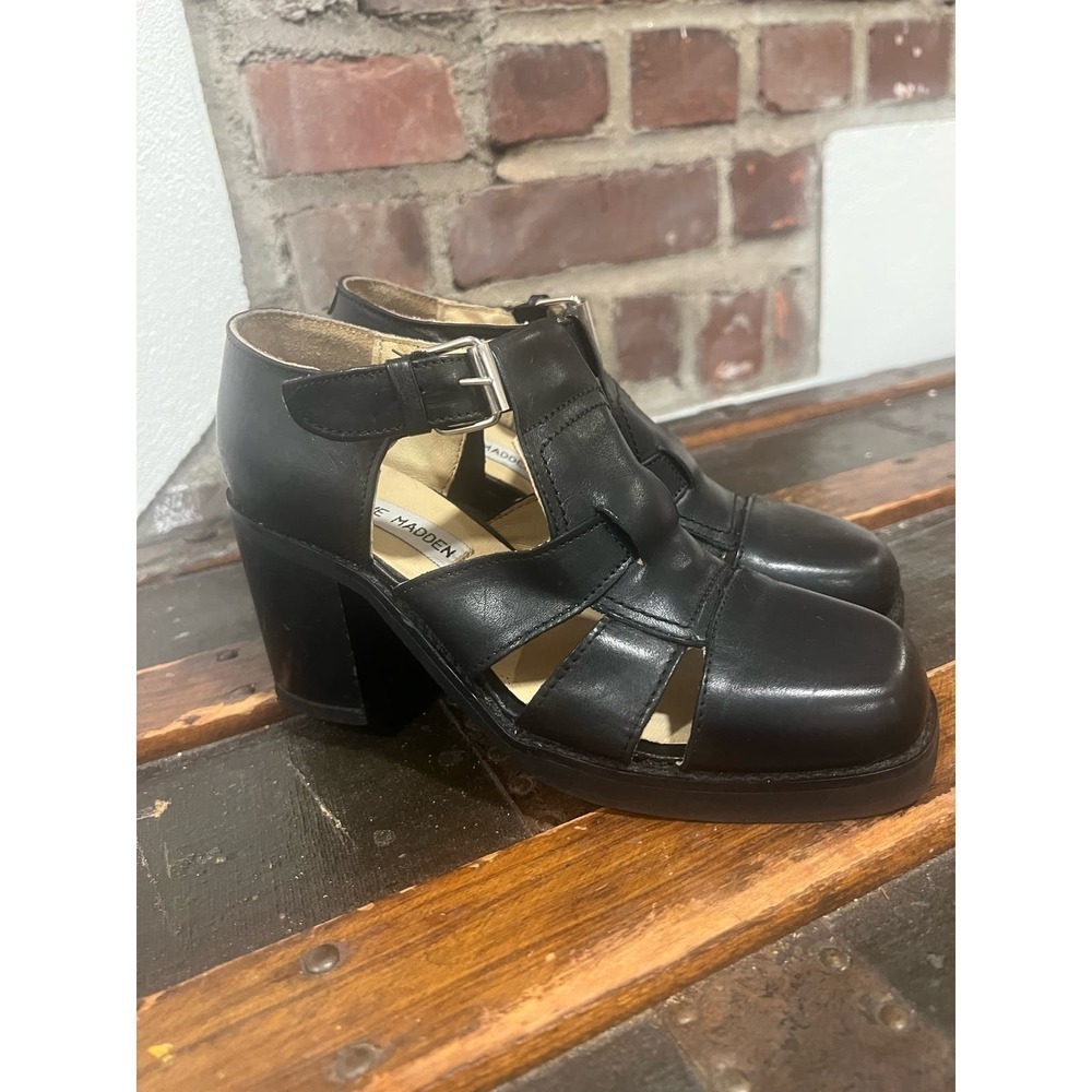 Steve Madden Leather Heeled Fisherman Sandals - Grunge Academia Retro 90s Y2K 6 - Picture 3 of 9